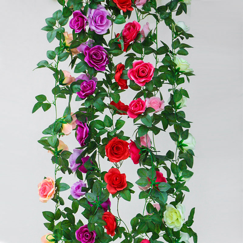 单条假花16头九朵绢布花假花藤条空调水管装饰2米长新款批发|ru