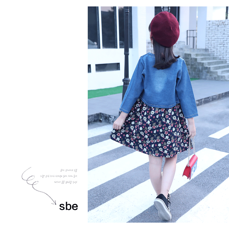 牛仔碎花裙两件套_07