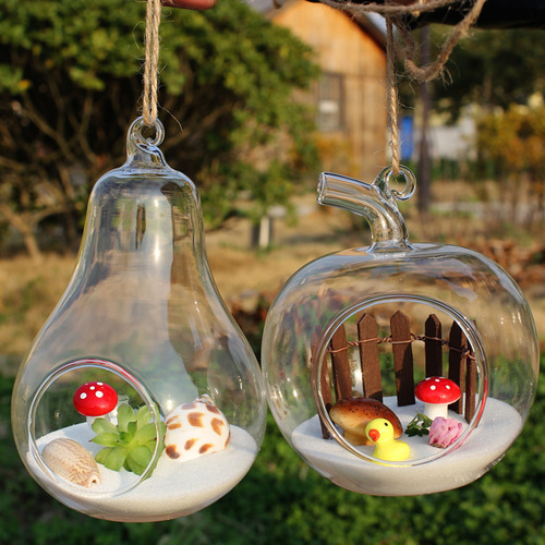 Creative hanging moss micro landscape glass vase succulent glass vase hanging bottle DIY potted plant desk decoration