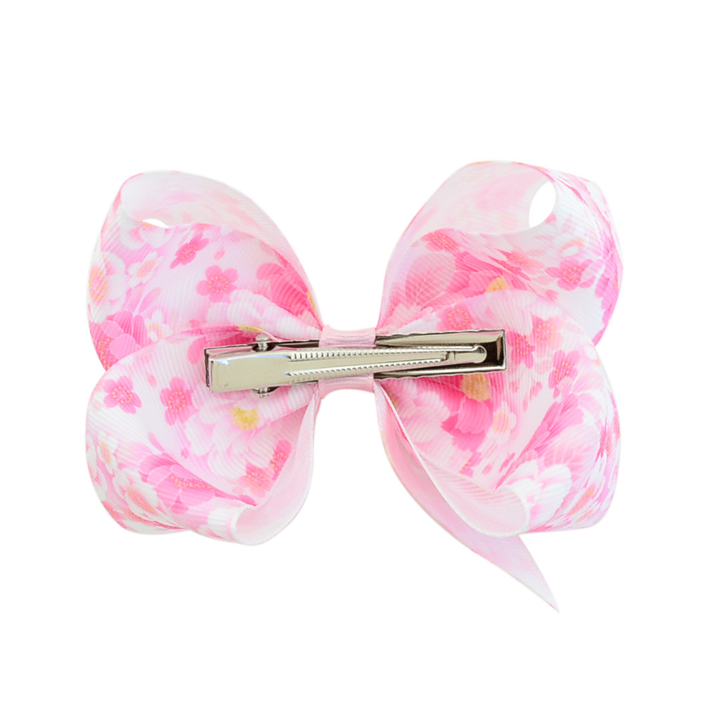 Children's Peony Print Ribbon Bow Hairpin Set display picture 3