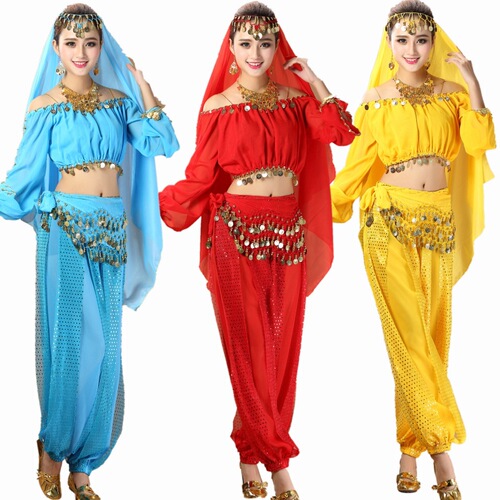 Belly dance clothing Indian dance performance clothing dance practice clothing belly dance suit new long-sleeved lantern sleeve suit