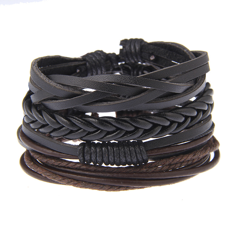 retro suit bracelet DIY woven imitation leather bracelet multi-layer bracelet multi-element bracelet