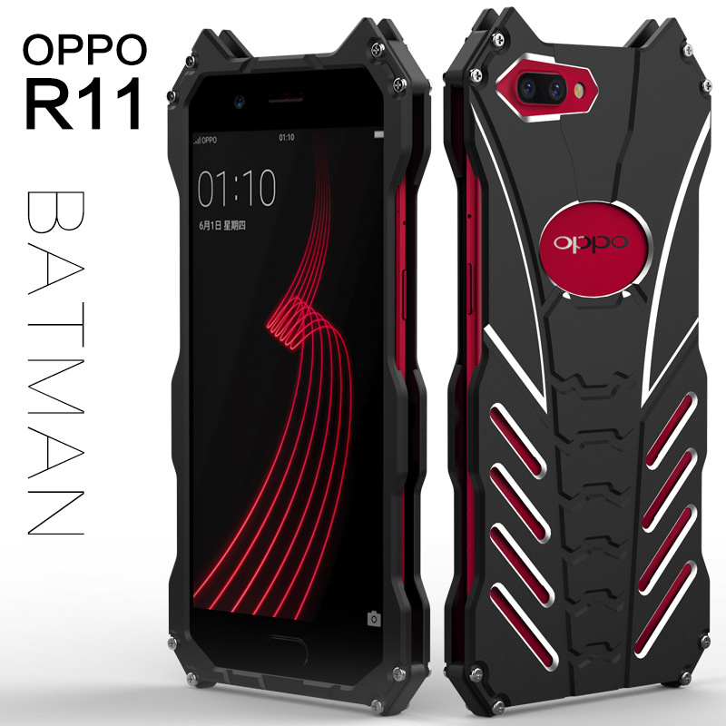 R-Just Batman Shockproof Aluminum Shell Metal Case with Custom Stent for OPPO R11 Plus & OPPO R11