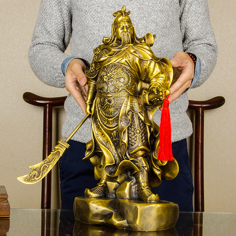精工黄铜提刀关公摆件 武财神关二爷铜像客厅 家居装饰品