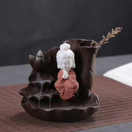 彩砂紫砂陶瓷香炉白瓷观音如来倒流香炉熏香炉装饰茶宠家居摆件