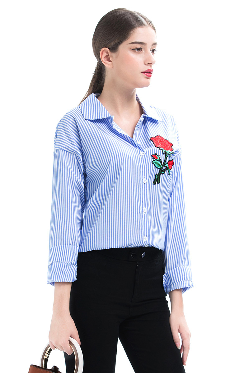 Rose Embroidery Mid-length Loose All-match Shirt   NSJR22596