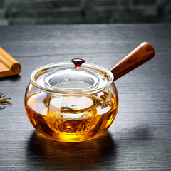 Manufacturer wholesale household wooden handle glass teapot thickened electric ceramic stove special side handle teapot high temperature resistant teapot