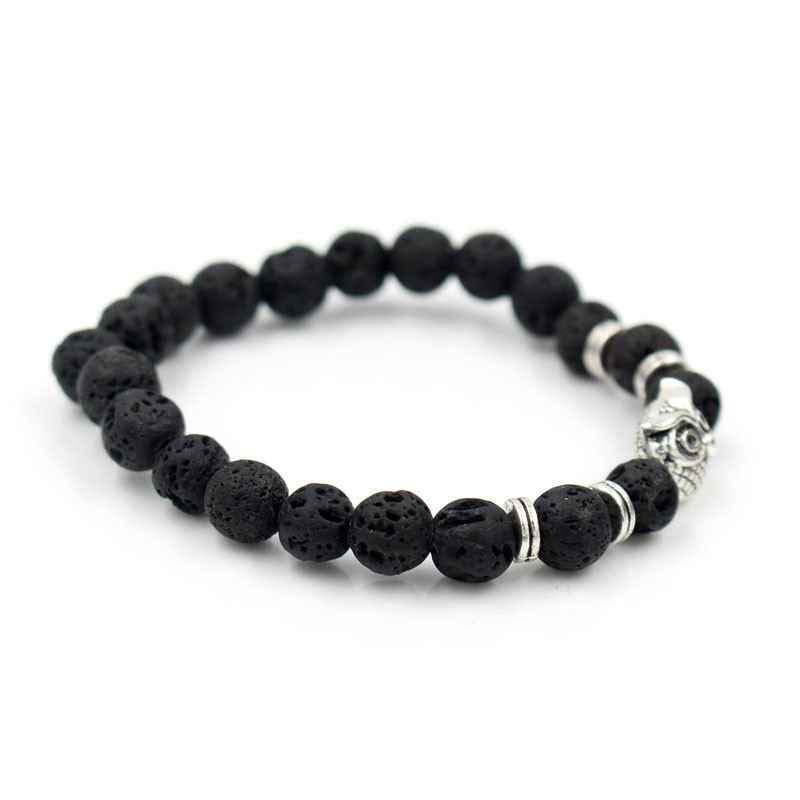 Fashion Owl Bead Stretch Bracelet Natural Lava Volcanic Agate Bead Energy Bracelet display picture 5