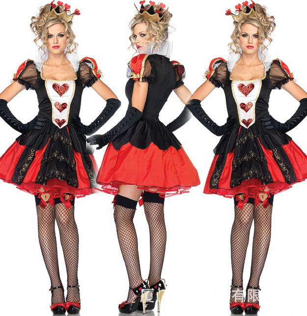 桃心皇后装童话公主装宫廷女王装万圣节制服服装扑克牌化装舞会服