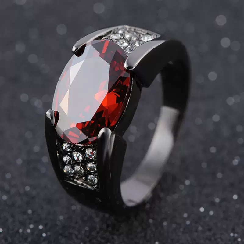 臻荣 Ruby stone inlay, wedding ring, Aliexpress