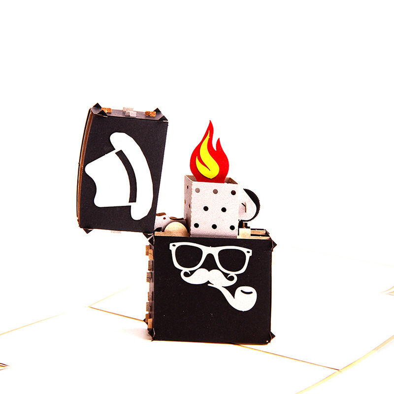 父亲节创意3D立体贺卡 手工贺卡中秋节卡片感谢卡定制批发打火机