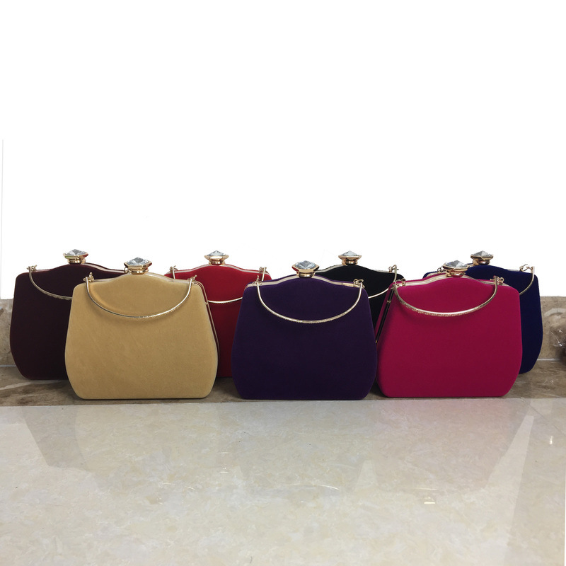 Túi clutch nữ dạ tiệc nhung hình quả bầu đính đá hộp cứng kèm dây xích — Màu đỏ, Màu đỏ rượu, Màu tím, Màu xanh lam chi tiết 2