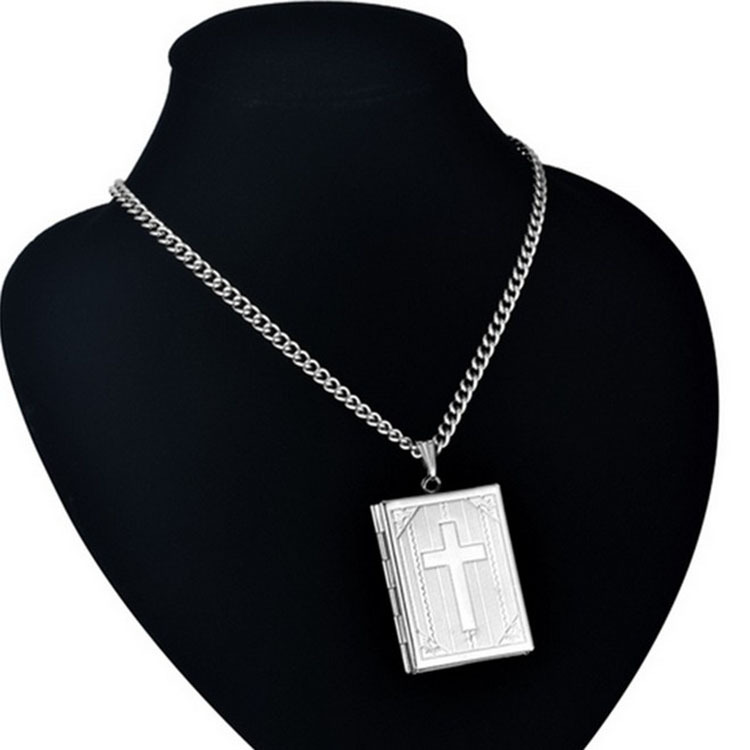 Bijbel Magic Box Cross Brass hanger ketting, mannelijke open frame hanger, plaats foto ketting_voghion.com