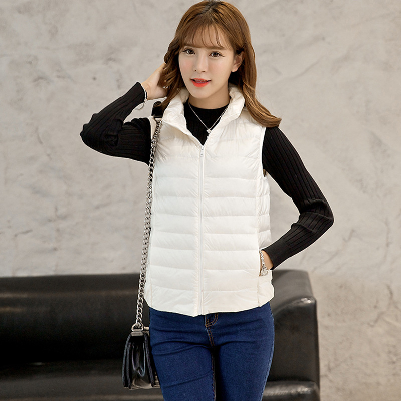 Cross border supply new down vest women's light and thin stand collar slim fit large and short down vest manufacturer wholesale