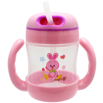 On behalf of baby pp Straw cup Cartoon children Plastic cups Infants train baby Trainer Cup Handle