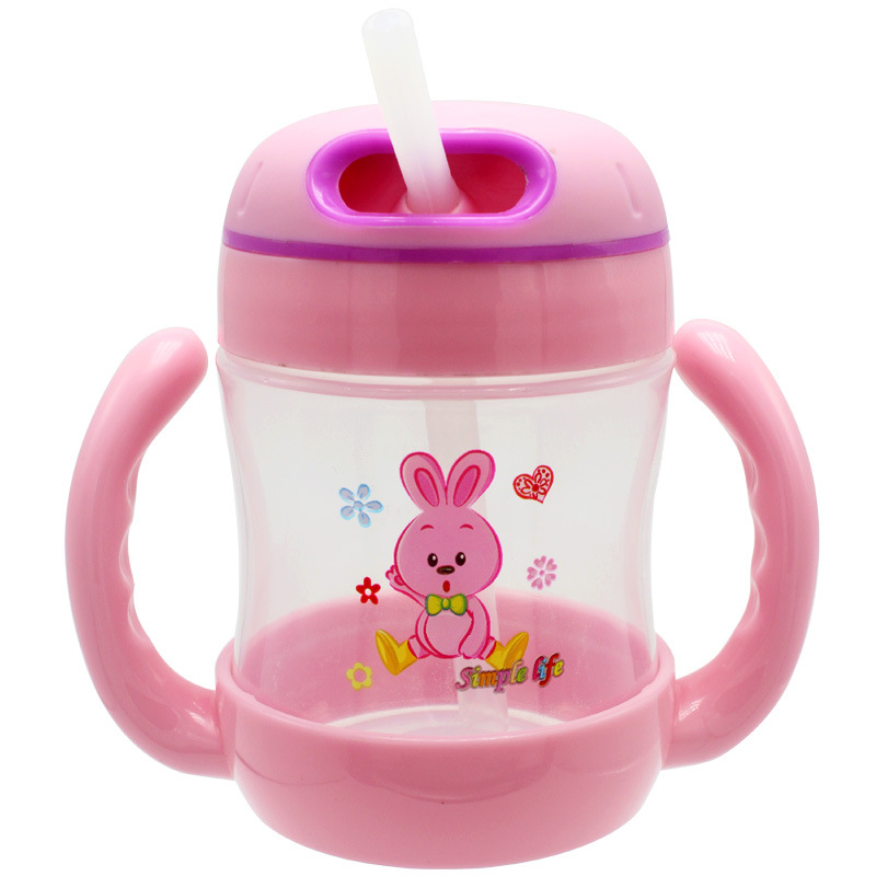 On behalf of baby pp Straw cup Cartoon children Plastic cups Infants train baby Trainer Cup Handle
