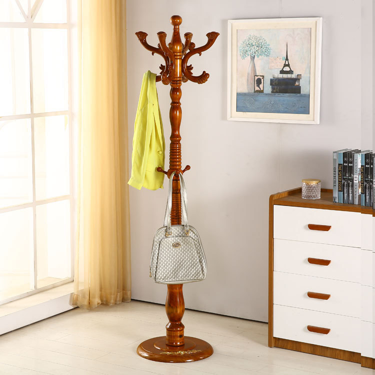 廠家直銷歐式實木雕花衣帽架落地高檔挂衣挂包架家居收納整理架子