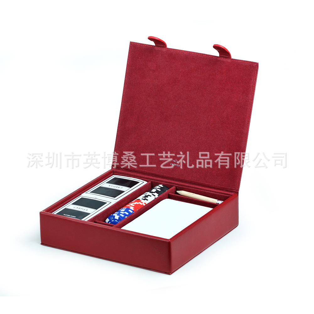 Red chip box gules cortex poker Chips Box PU cortex Coin boxes Customized cortex chip Box Sets