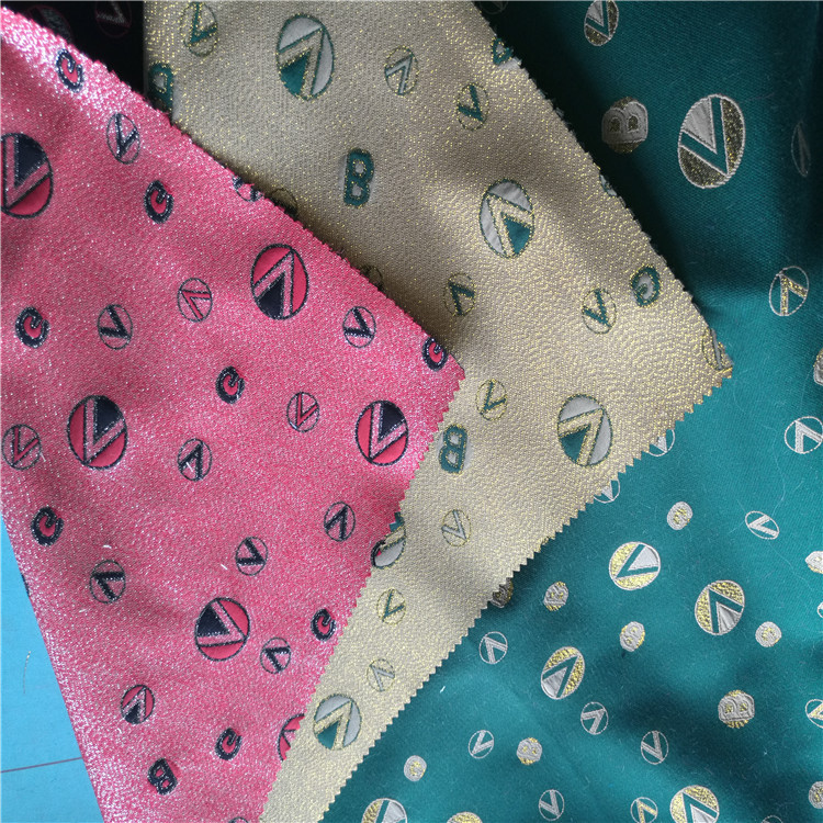 大小圆英文字母图案色织提花布适用于服装装饰窗帘沙发布