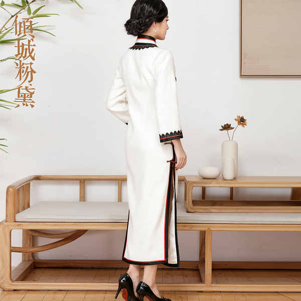 Demi-season fashionable woolen elegant ethnic cheongsam