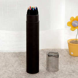 12色黑木彩色铅笔 12支黑木彩铅 铅笔生产 7寸纸筒彩铅 12色 彩笔