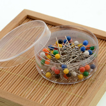 彩色塑料盒裝80枚4*32mm大頭珠光針衍紙服裝定位針縫紉拼布大頭針