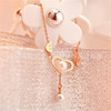 Golden ankle bracelet stainless steel, accessory with tassels from pearl, Korean style, pink gold