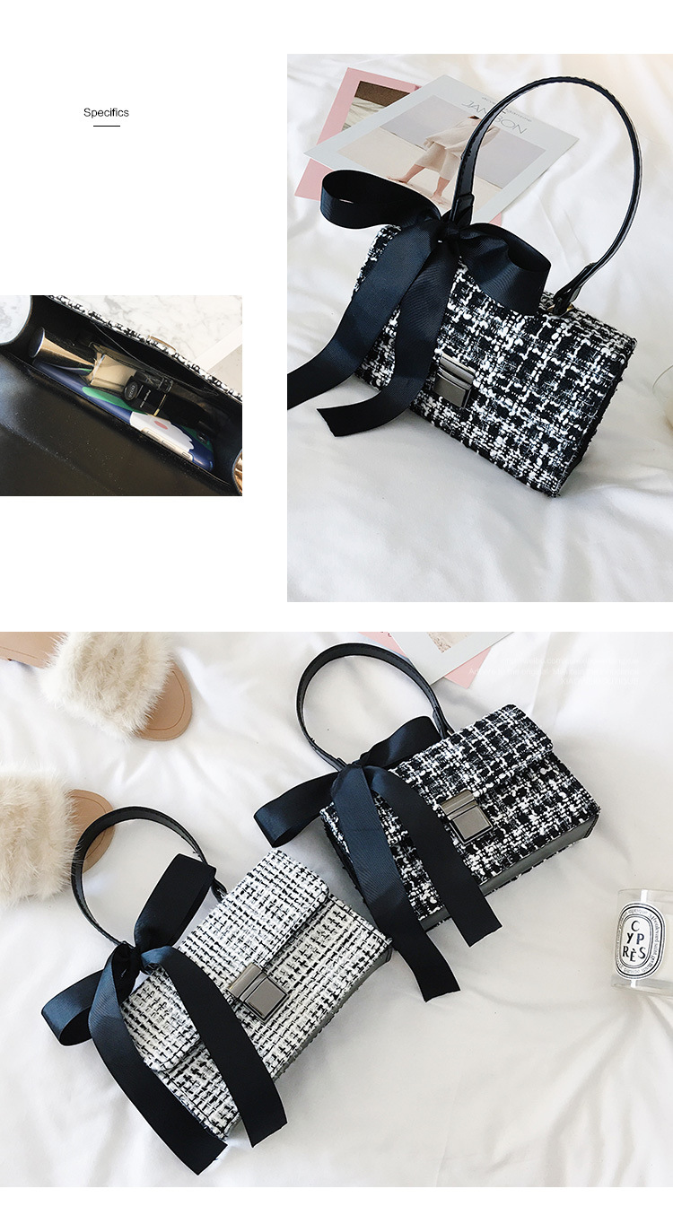 251g Weight Polyester Lining Material Lock clasp Closure Type Single Shoulder Strap Strap Type Shoulder Bag Bags Type Daily Occasion woolen Material Lattice Pattern All Seasons Season Women's Gender Streetwear Style Square Shape Small Size Small Bag For Women New Bags Fashionable Woolen Contrast Color Scarf Handbag Korean Versatile One-Shoulder Crossbody Women's Bag 1
