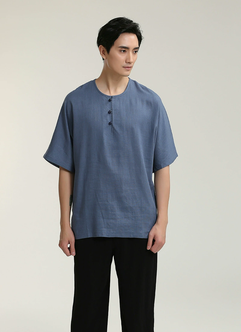 Мужской льняной костюм 2714 Тан в китайском стиле, топ с длинными рукавами, рубашка/костюм для средних лет с длинными рукавами