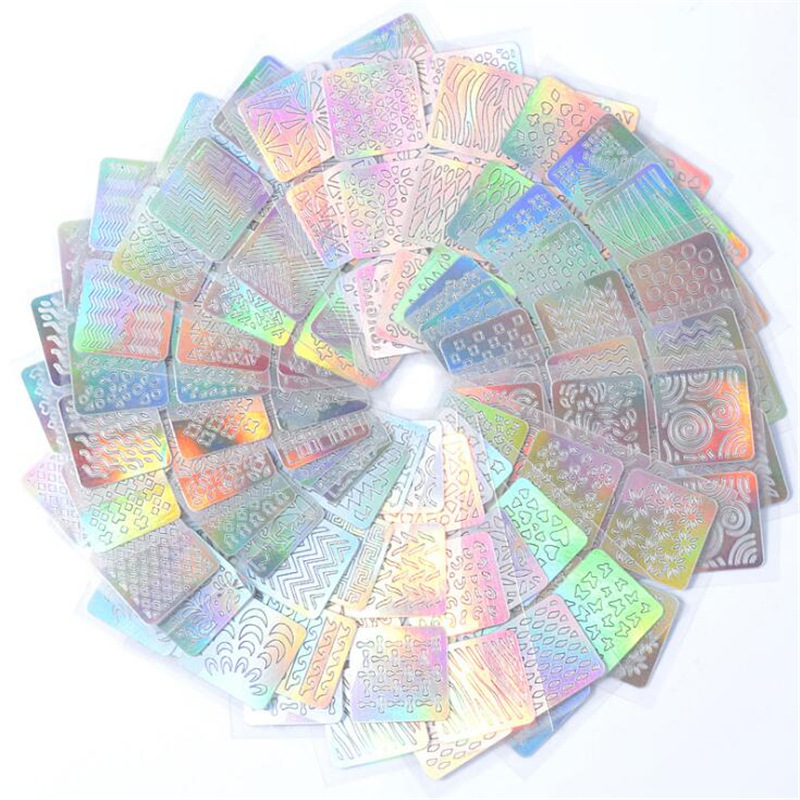 Yujia pegatinas de uñas al por mayor láser hueco pegatinas calcomanías de uñas 3D pegatinas de uñas hueco mezclado 24