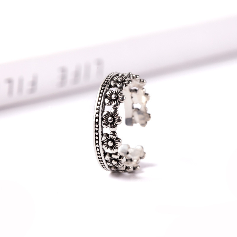 韩国风s925银创款意复古戒指 花卉时尚潮流泰银指环女 厂家批发