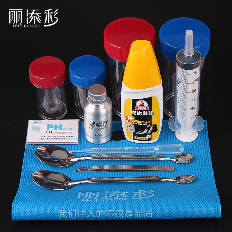 产品示范工具套装红蓝套杯双头勺子注射器吸管镊子鞋油ph试纸