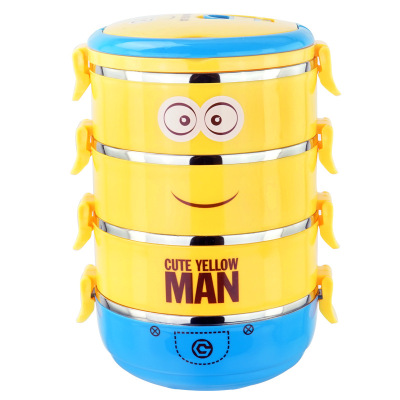 厂家直销不锈钢小卡通饭盒多层黄人便当盒保温桶高档礼品可加LOGO