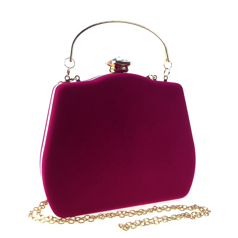Túi clutch nữ dạ tiệc nhung hình quả bầu đính đá hộp cứng kèm dây xích — Màu đỏ, Màu đỏ rượu, Màu tím, Màu xanh lam chi tiết 3