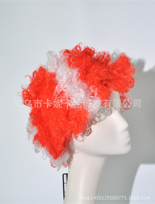 Naranja blanco espectáculo peluca fan cabello rizado extraña esponjosa cabeza explosiva peluca payaso