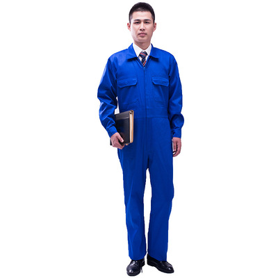 滌棉男女連體勞保工作服寶藍色 連體工裝廠服 定做