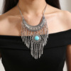 Retro ethnic necklace with tassels, jewelry, European style, ethnic style, with gem, wholesale, factory direct supply