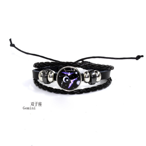 Amazon Creative New Starlight 12 Zodiac Bracelet, Starry Sky Style, Woven Leather Bracelet, Yiwu Gift Wholesale
