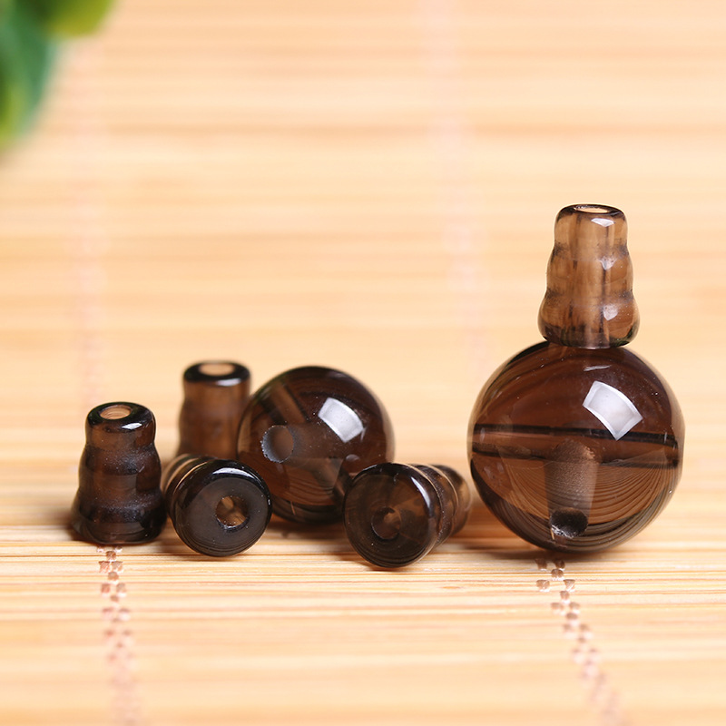 手工diy文玩配饰 茶水晶三通佛头 烟晶半成品手链圆珠配件批发