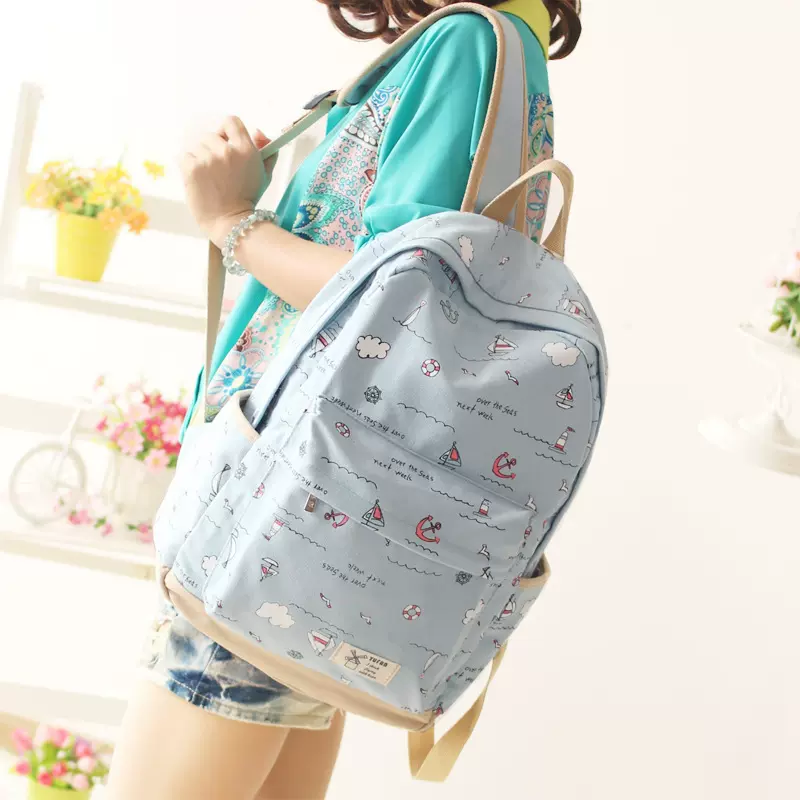 工厂定做新款高中学生书包女生初中生双肩包韩版帆布背包学院风