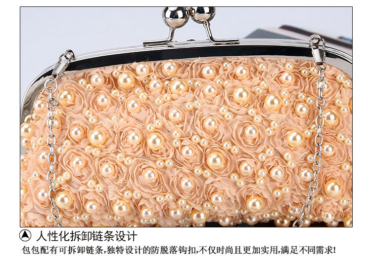 Pearl Dinner Bag Lace Evening Bag Flower Dress Bag Clutch Bag display picture 3