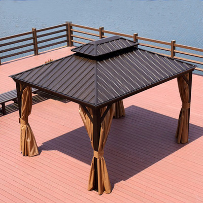 镀锌豪华双顶棚天台庭院铝柱遮阳蓬景观凉亭户外四柱蓬送网纱围布