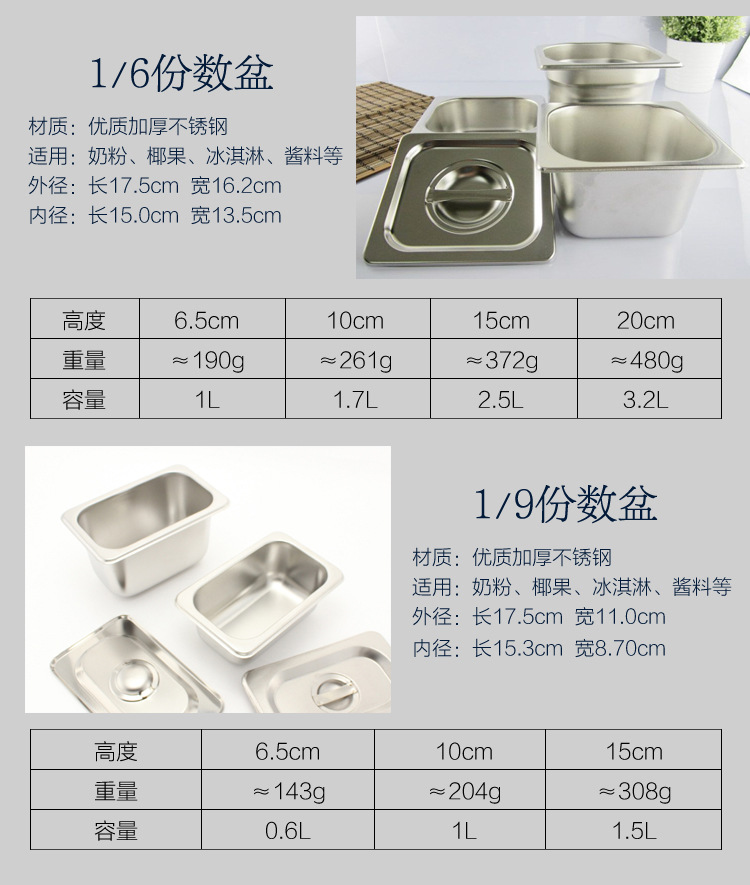 加厚不锈钢盆长方形份数盆带盖子自助餐盘方盆分数盆菜盒分餐盆-阿里巴巴