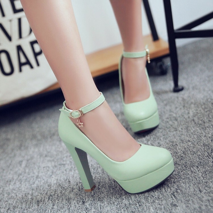 White High-heeled Shoes with One-character Buckle Round Toe Professional Women's Single-layer Shoes Waterproof Platform Soft-surface Show Model Shoes Large Size Women's Shoes