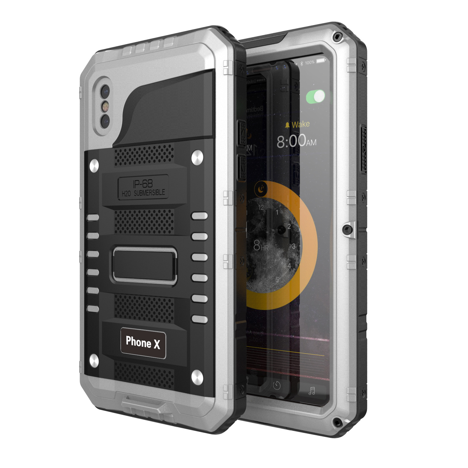 ルーフィーヘビーデューティショックプルーフIP68防水フルシールアルミメタルドゥームアーマーカバーケースiPhone 7 8プラスX 5S SE 6 6S