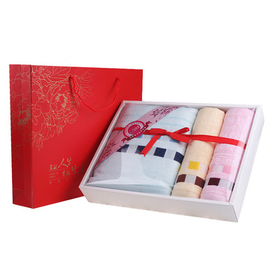 towel Bath towel Three-piece Suite Gift box packaging Bamboo fiber towel water uptake pure cotton adult enterprise gift staff welfare