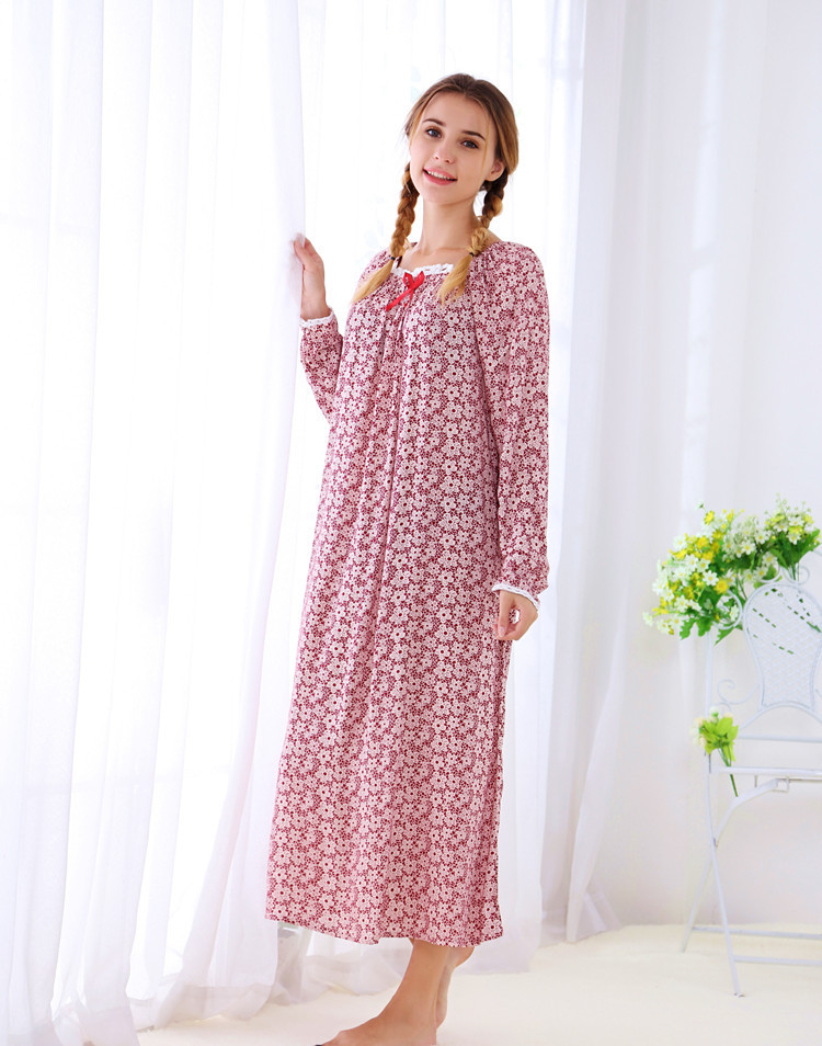 春秋新款甜美女士长袖棉布加长款加大码宽松公主睡裙家居服367-1