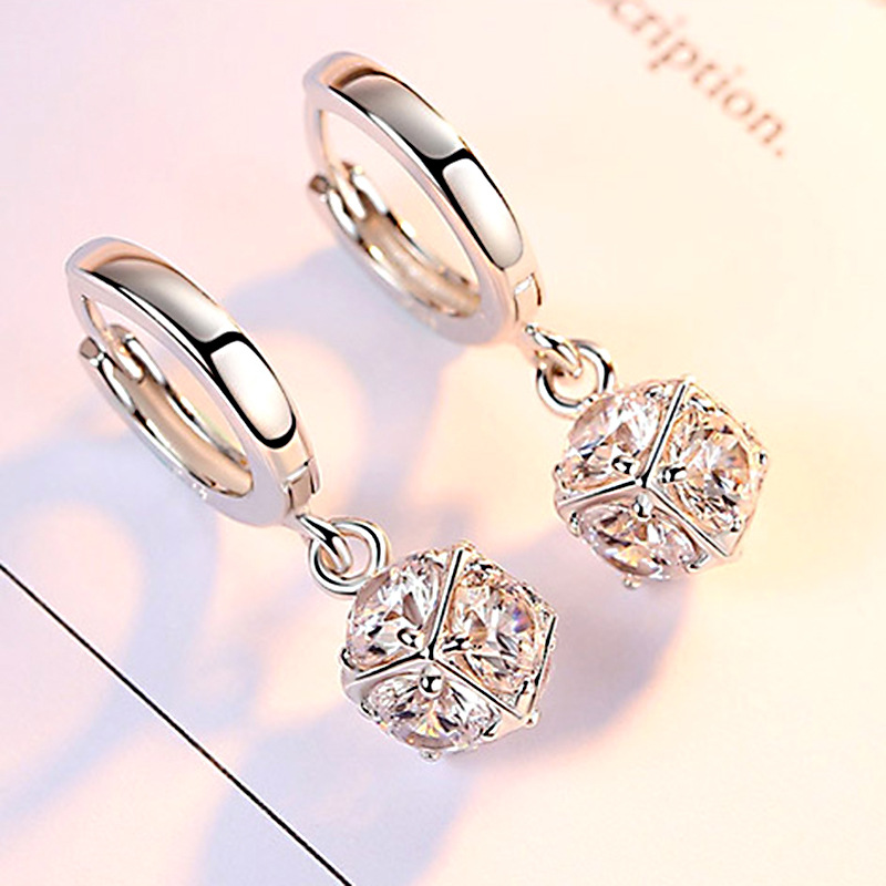 饰品 s925纯银耳扣韩式时尚魔方耳环女气质镶钻银耳坠厂家批发|ms