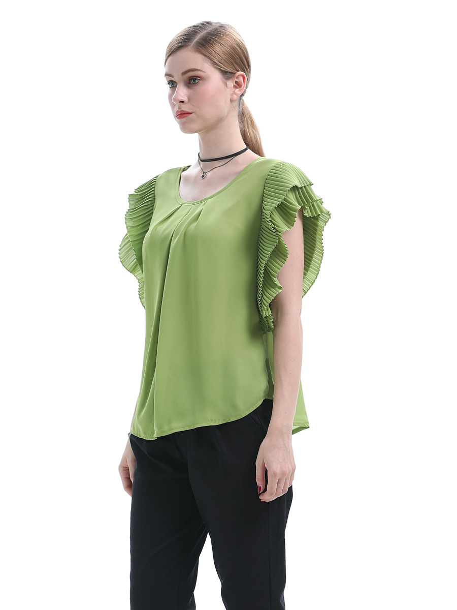 Pleated Short-Sleeved Chiffon Shirt NSJR36701