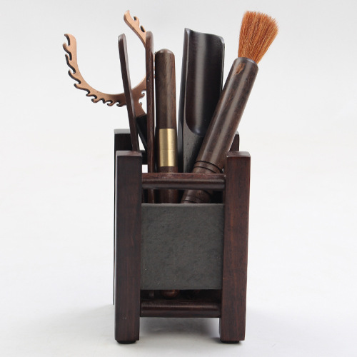 Factory direct sales ebony tea ceremony six gentlemen black gold stone tea clip set tea knife tea set accessories tea spoon cup and fork
